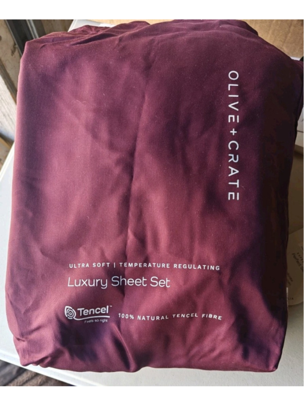 Olive Crate 100% Eucalyptus TENCEL Cooling - QUEEN Sheet Set 4pc Sour Cherry - Picture 4 of 4